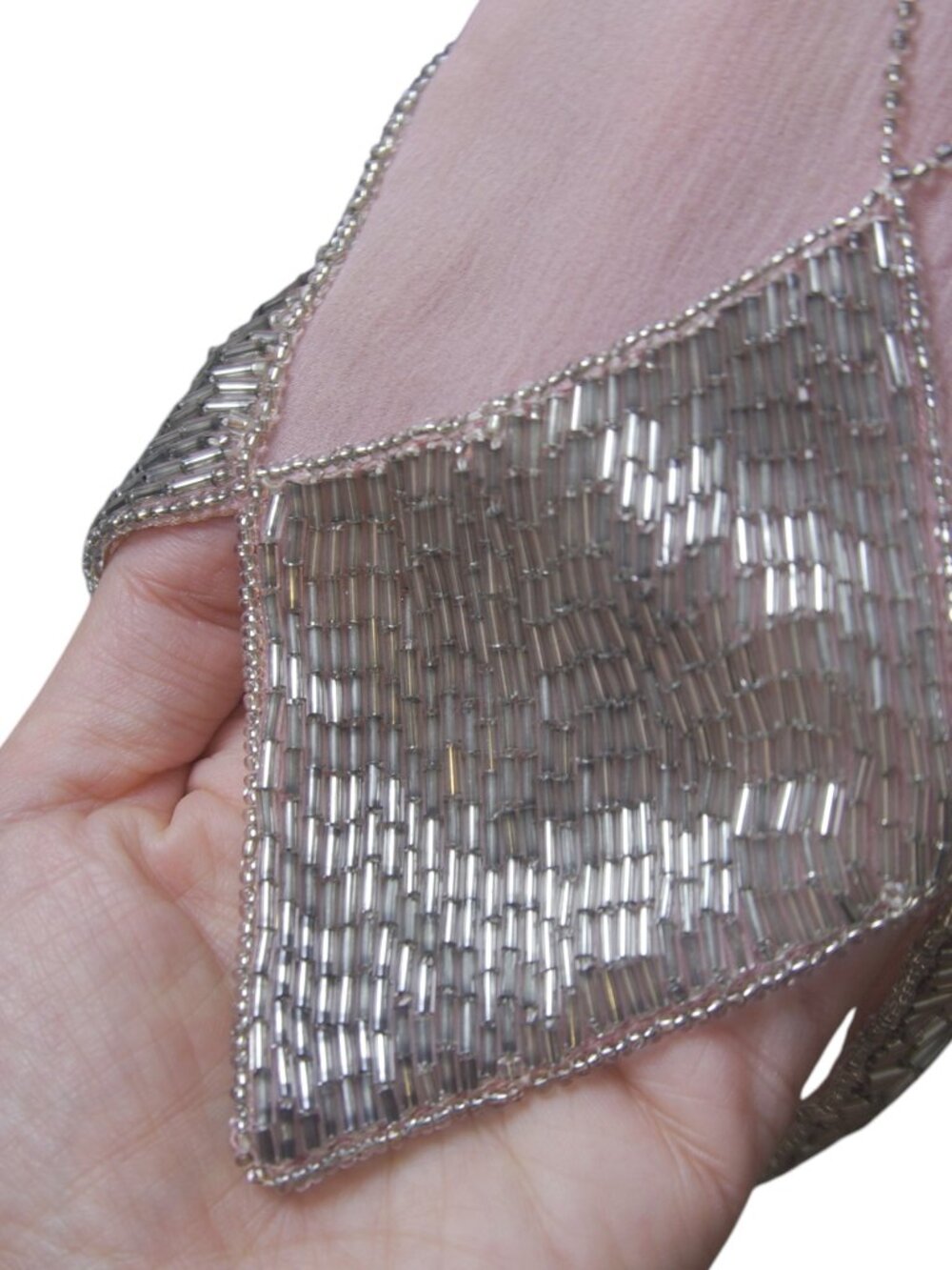 Judith Ann Creations 100% Silk Dusty Pink Silver Beaded Art Deco Top M - Picture 12 of 16